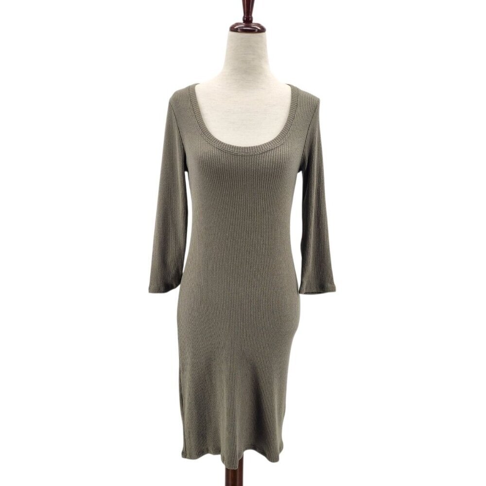 LAmade Womens Small Dress Ribbed Knit Green Scoop Neck Fitted Party